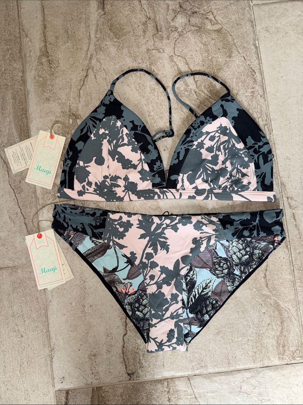 Maaji Pink, Teal & Black Floral Bikini Set